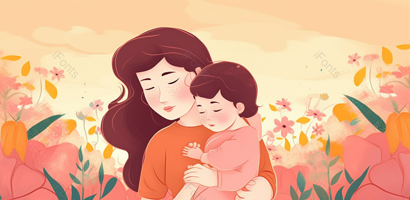 长发麻子女孩卡通小清新母亲节母女插画海报背景宣传图,插画/手绘图,插画/手绘图库,插画/手绘图下载,插画/手绘